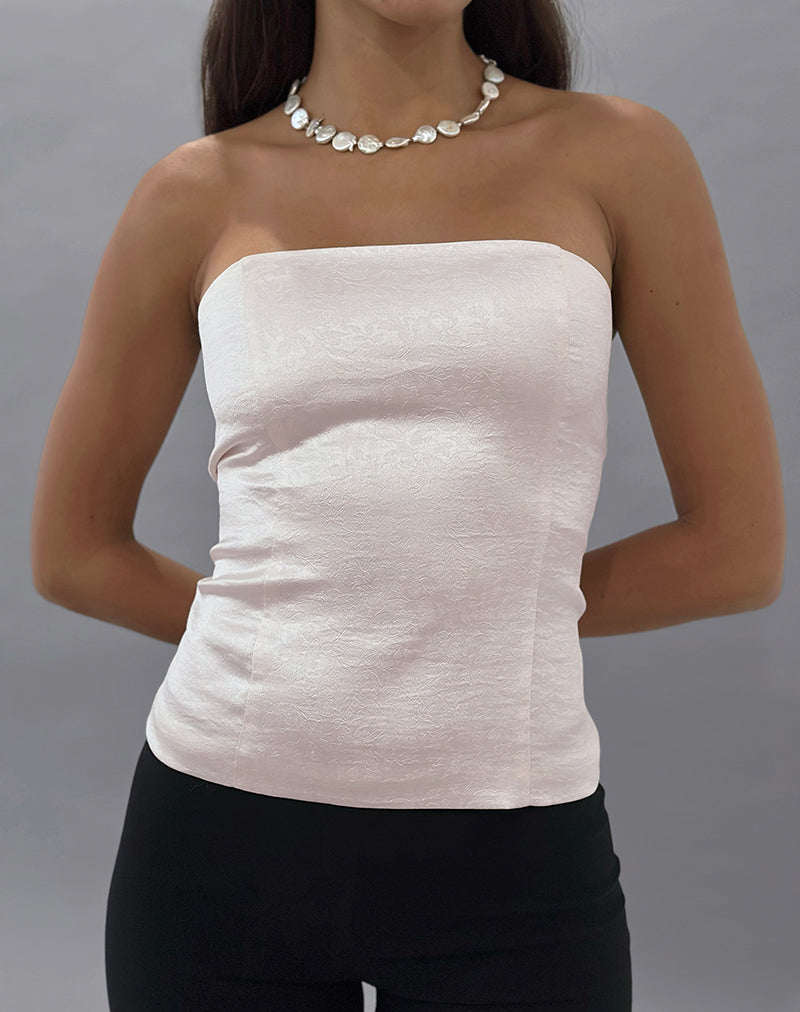 Immagine di Ayaka Top corsetto allacciato in raso jacquard avorio