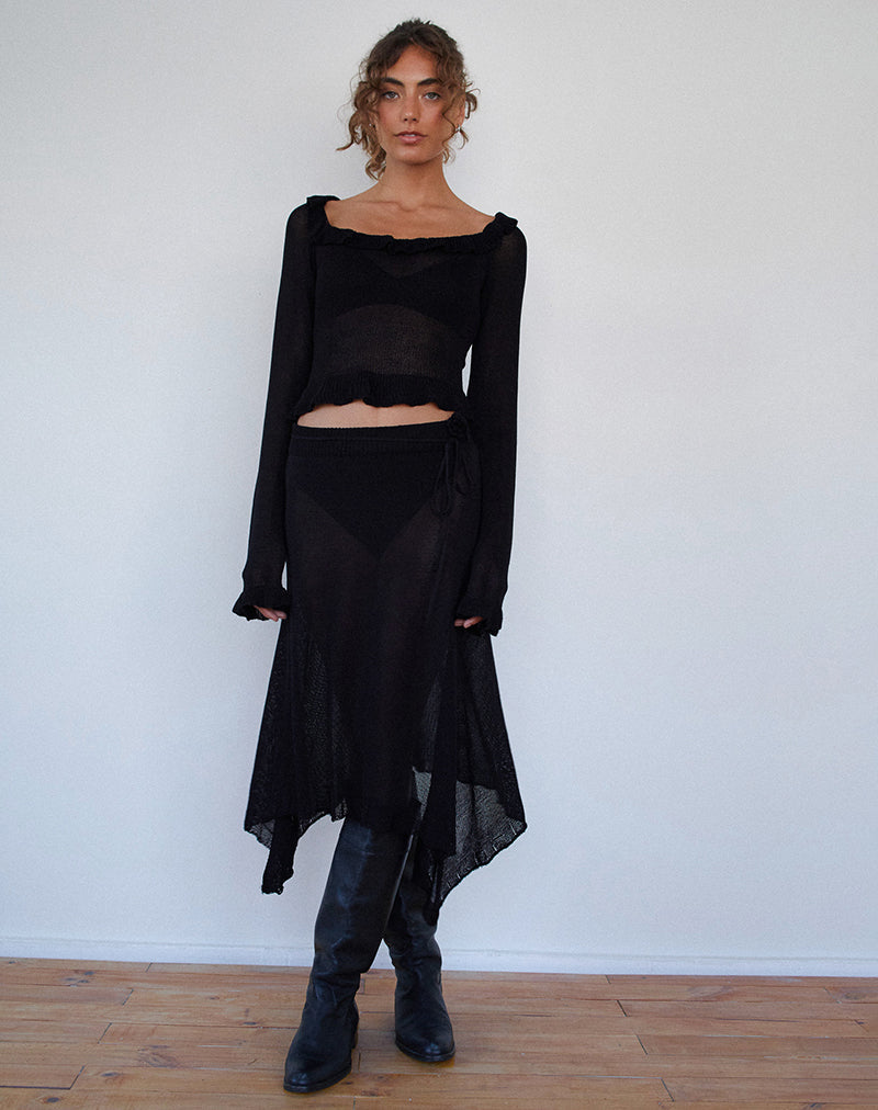 Immagine di Tierra Fine Knit Midi Skirt in nero
