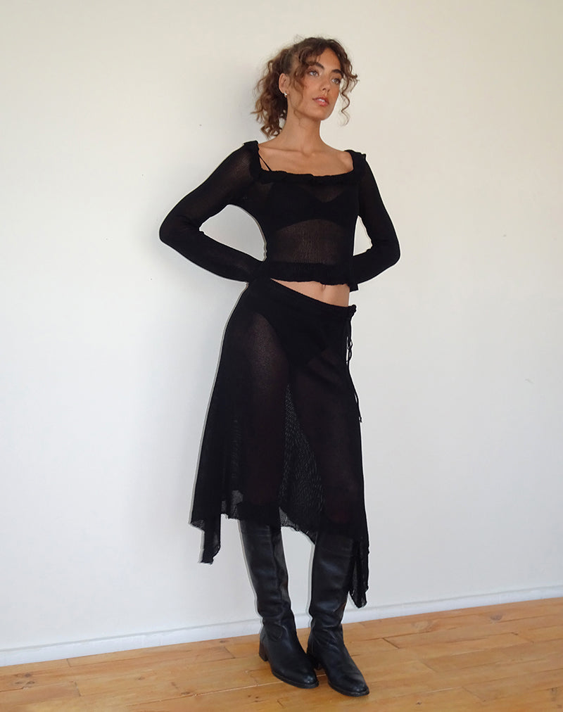 Immagine di Tierra Fine Knit Midi Skirt in nero
