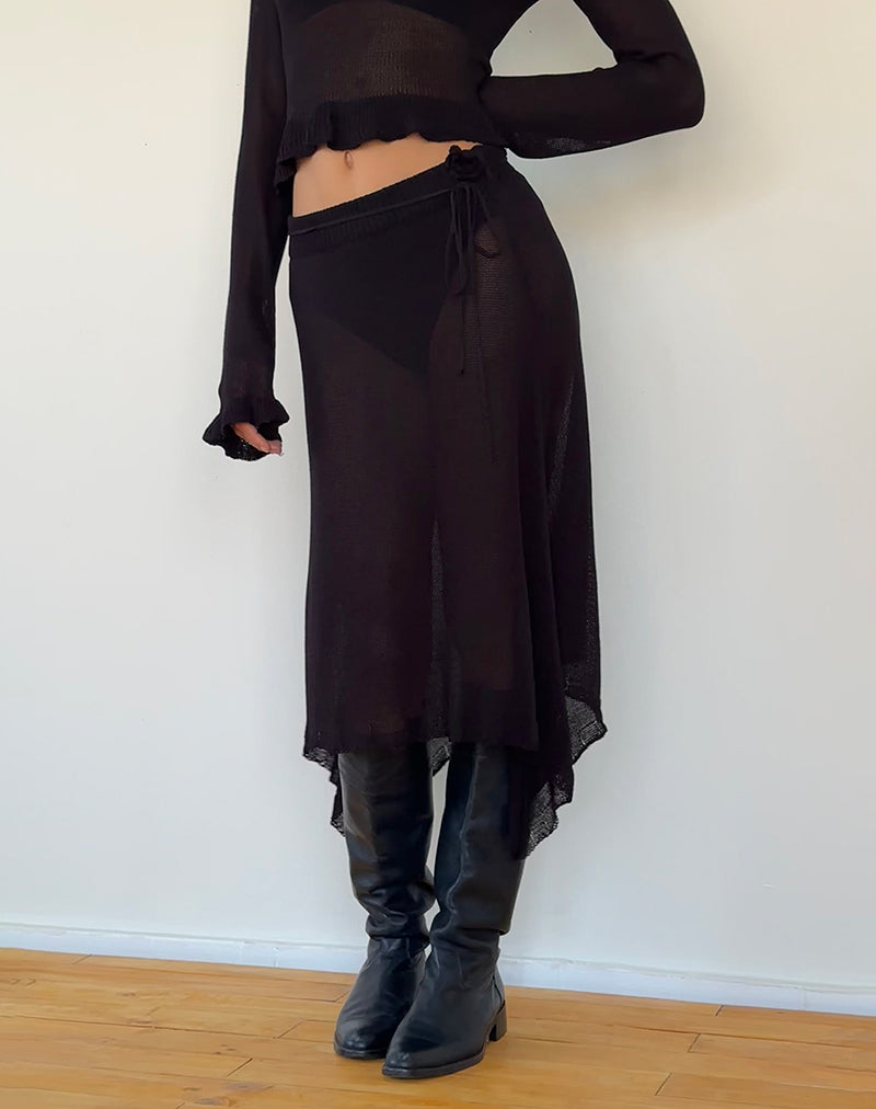 Immagine di Tierra Fine Knit Midi Skirt in nero