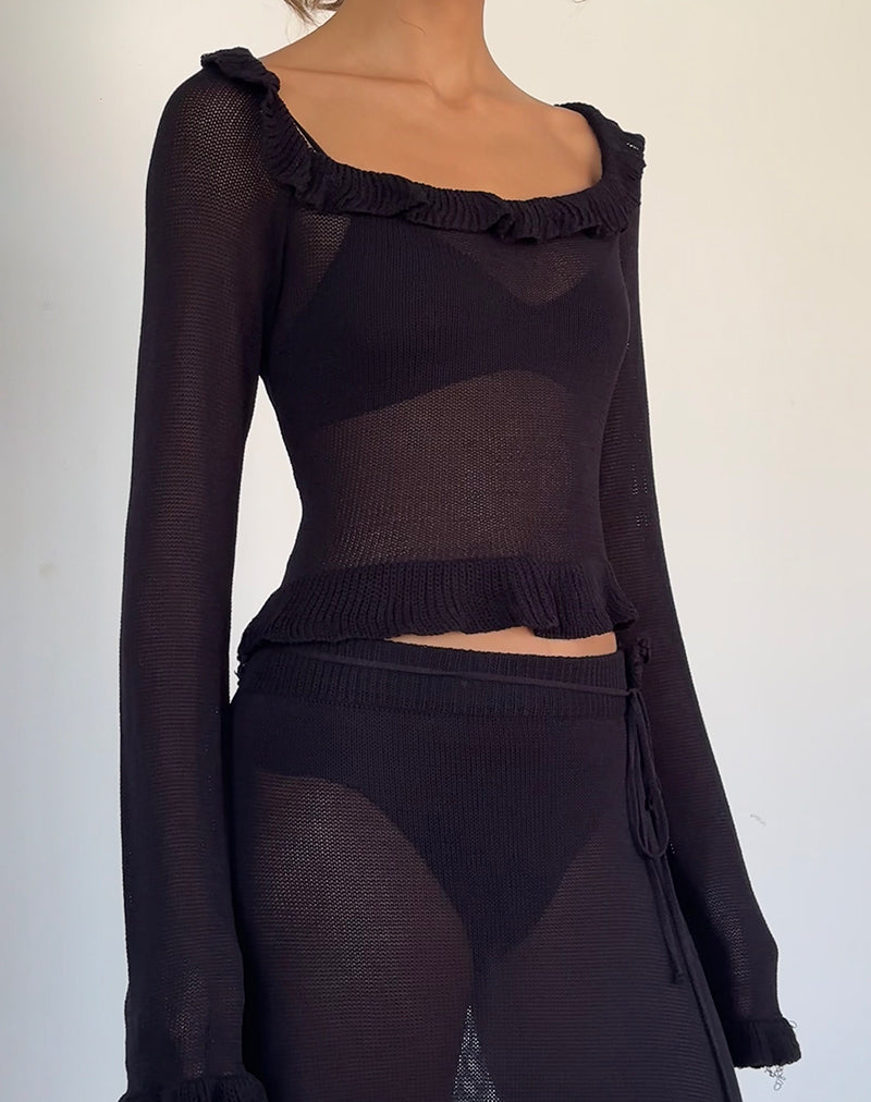 Immagine di Ayako Frill Fine Knit Top in nero
