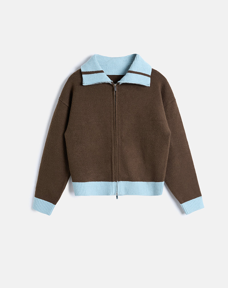 Maglia con zip Ayamu in maglia marrone