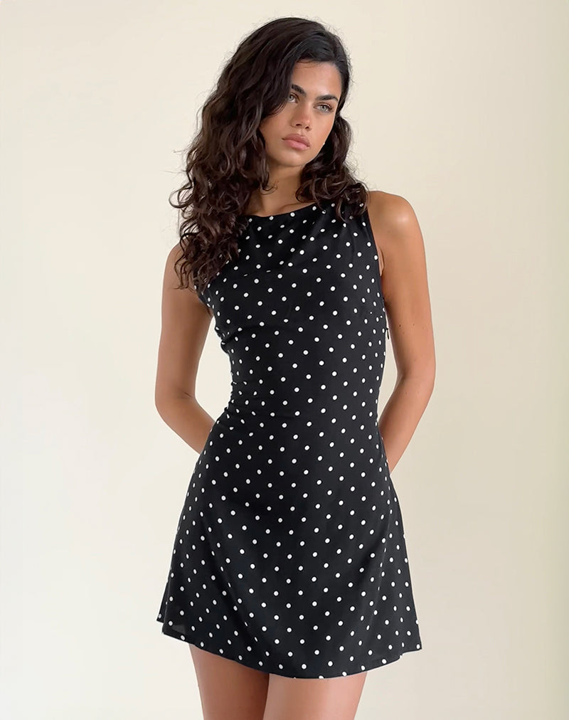 Mini abito Ayana senza schienale in nero polka
