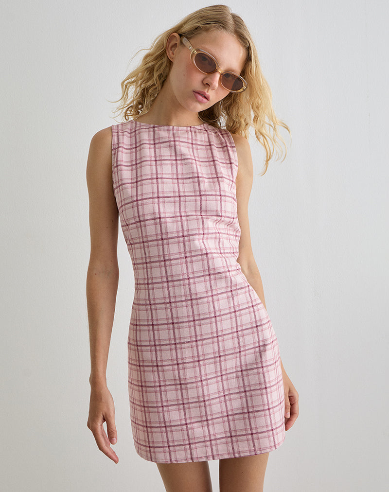 Immagine di Ayana Mini Abito senza schienale in Basic Tartan Pink