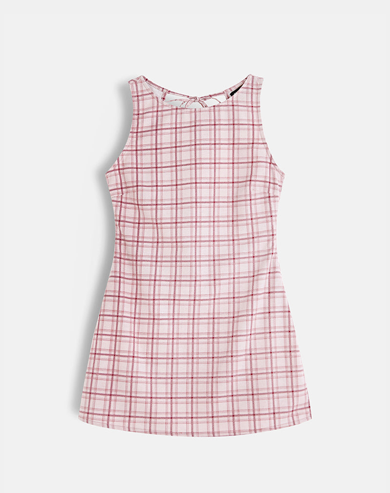 Mini abito Ayana senza spalline in Basic Tartan Pink