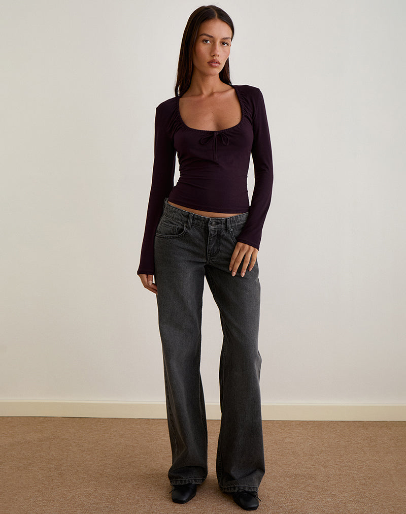 Immagine di Aye Plunge Top a maniche lunghe con scollo increspato in Redwood