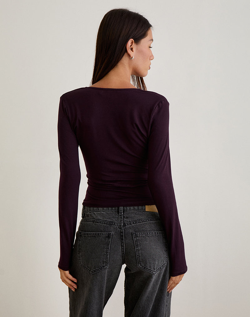 Immagine di Aye Plunge Top a maniche lunghe con scollo increspato in Redwood
