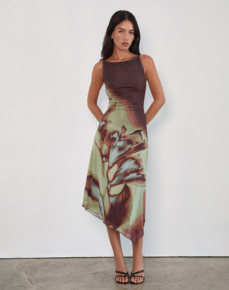 Aysun - Vestito midi in rete marrone Lumen