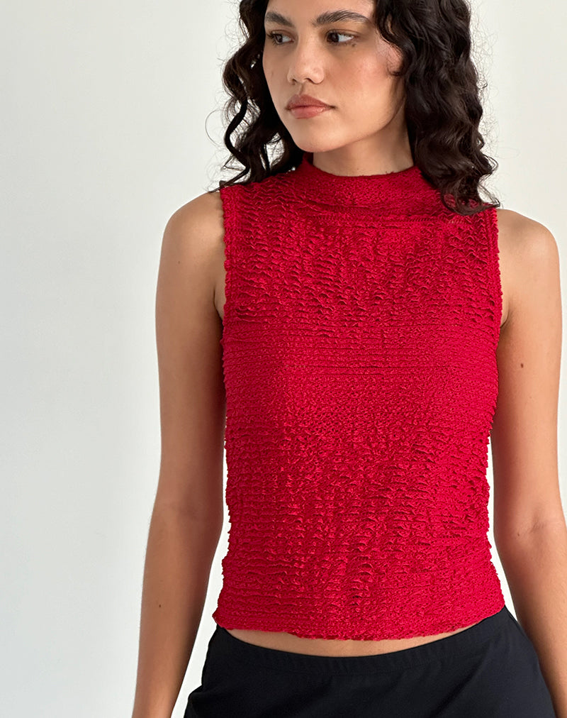 Arien - Top girocollo testurizzato in rosso