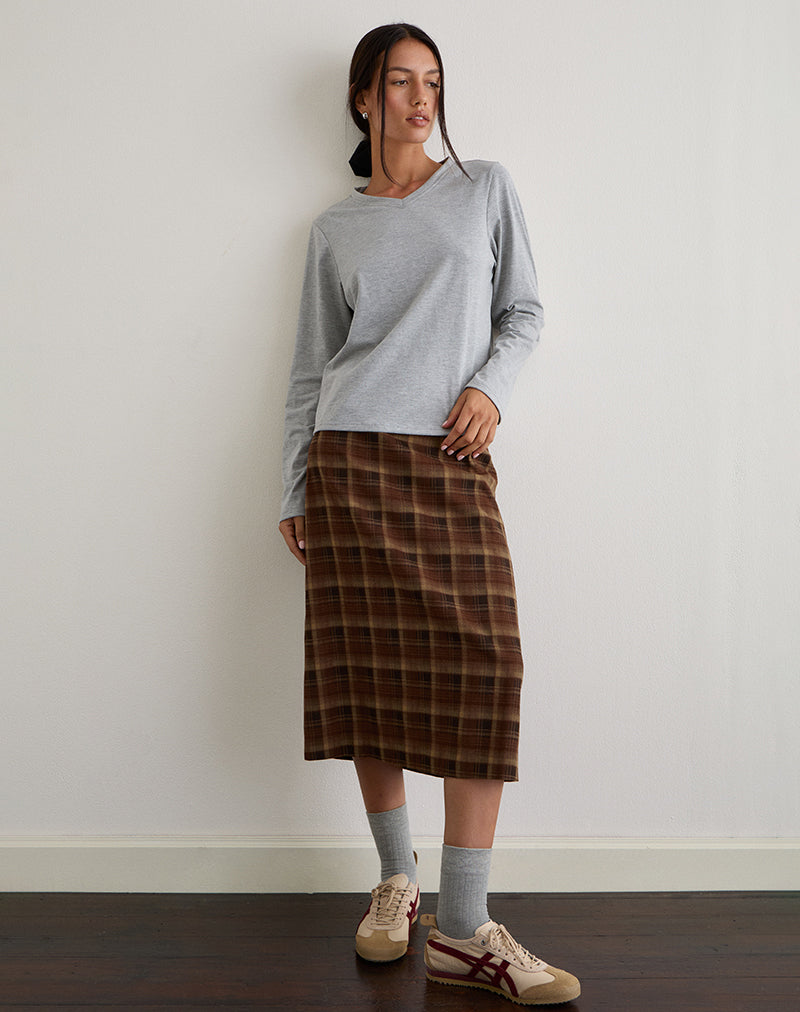 Immagine di Badria Gonna Midi in Tartan Marrone Rosso