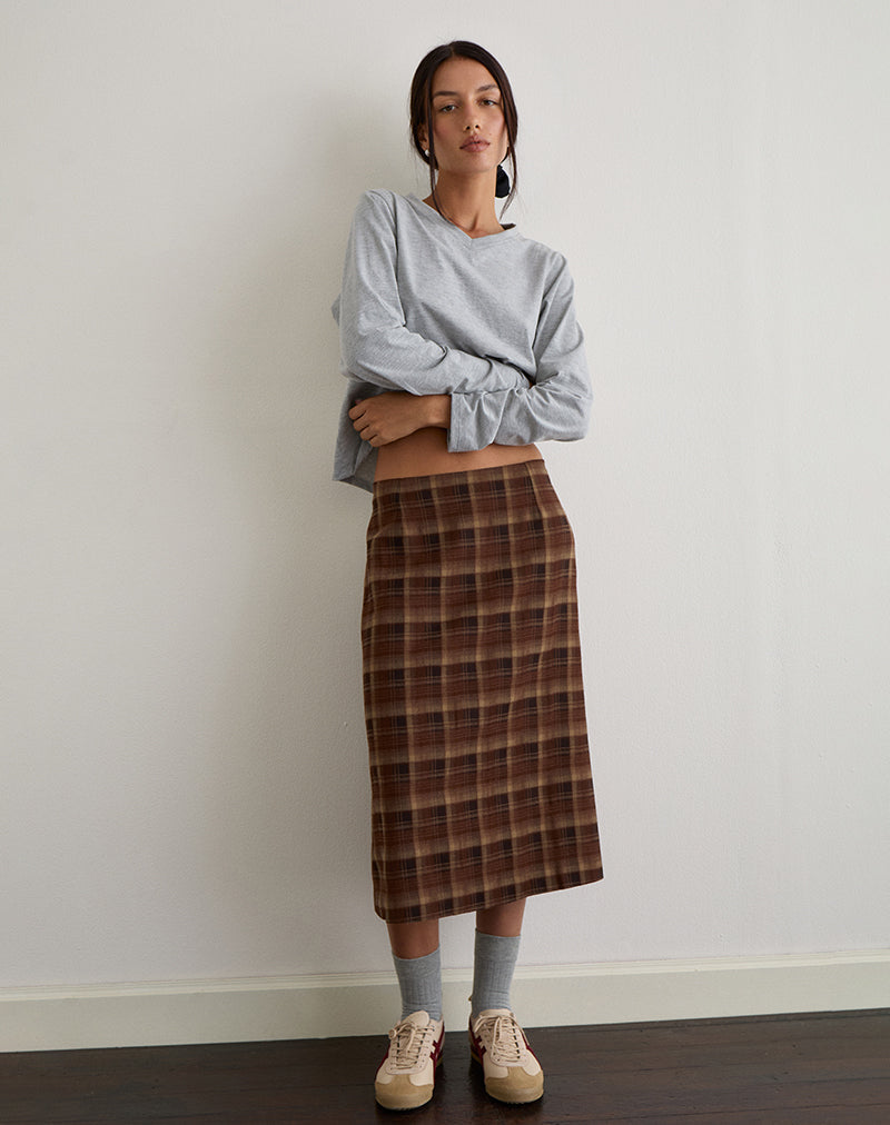 Immagine di Badria Gonna Midi in Tartan Marrone Rosso