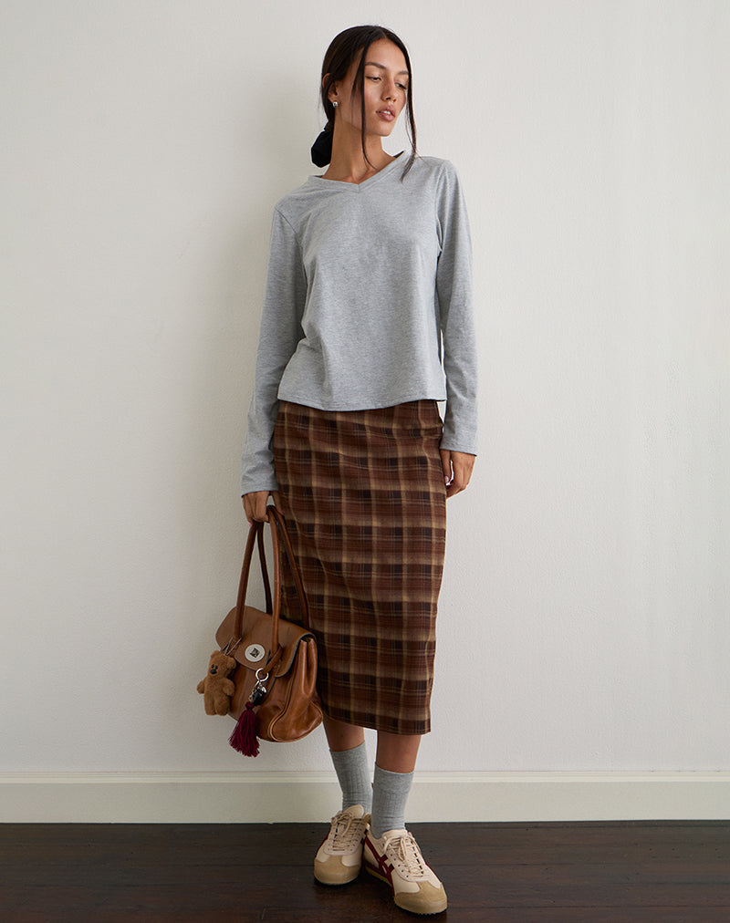 Immagine di Badria Gonna Midi in Tartan Marrone Rosso
