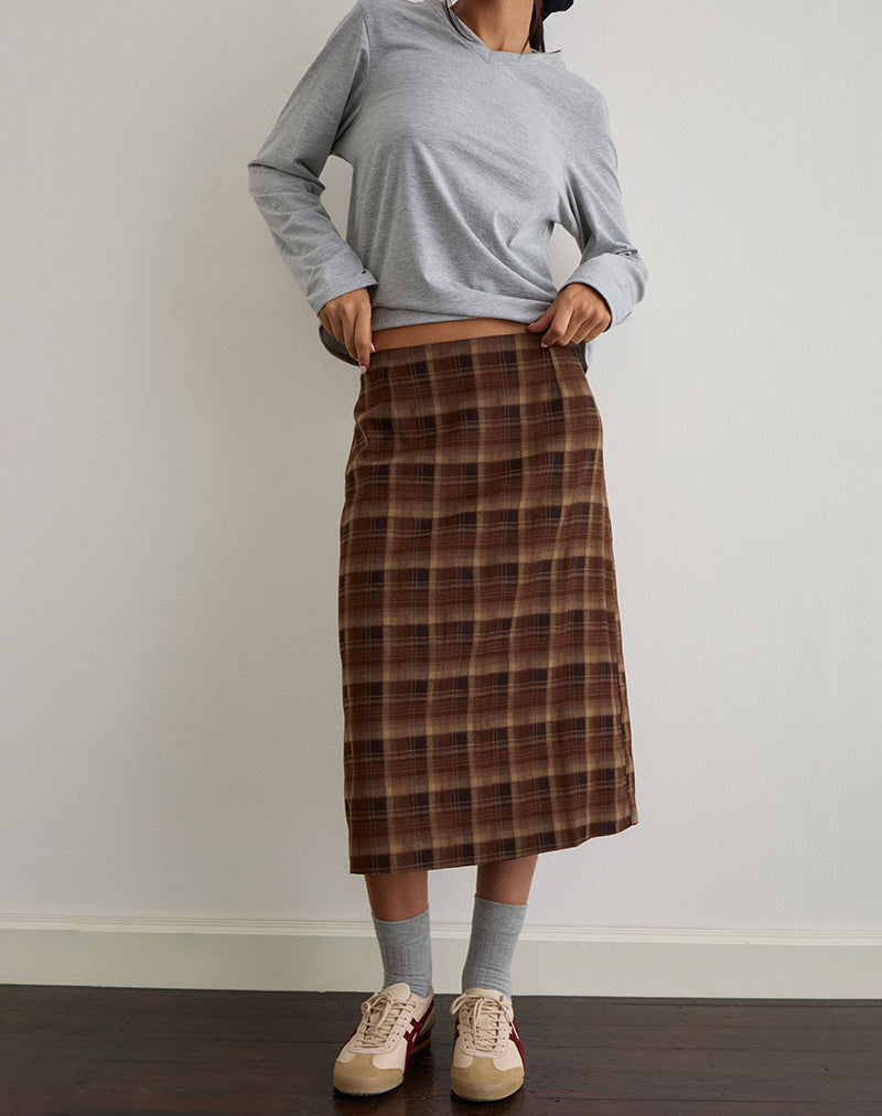 Immagine di Badria Gonna Midi in Tartan Marrone Rosso