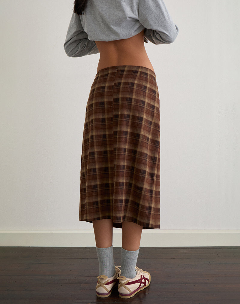 Immagine di Badria Gonna Midi in Tartan Marrone Rosso