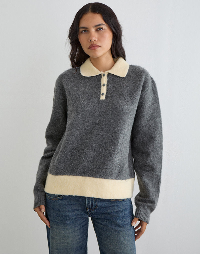 Maglione Balamoa in maglia grigio e crema