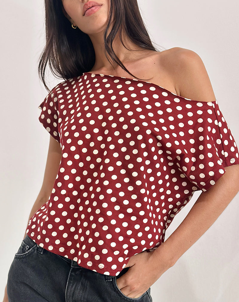 Immagine di Balia Top asimmetrico a maniche corte in Polka Wine