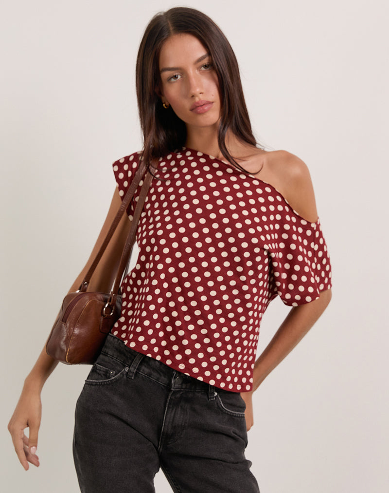 Top asimmetrico a maniche corte Balia in Polka Wine