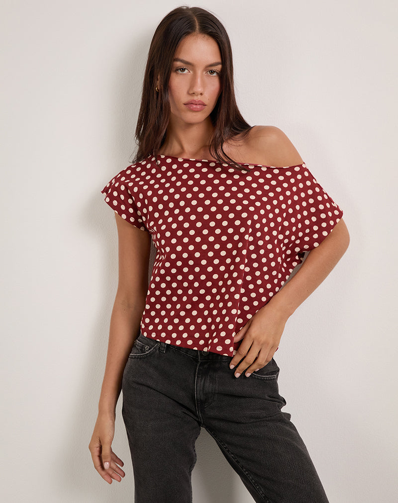 Immagine di Balia Top asimmetrico a maniche corte in Polka Wine