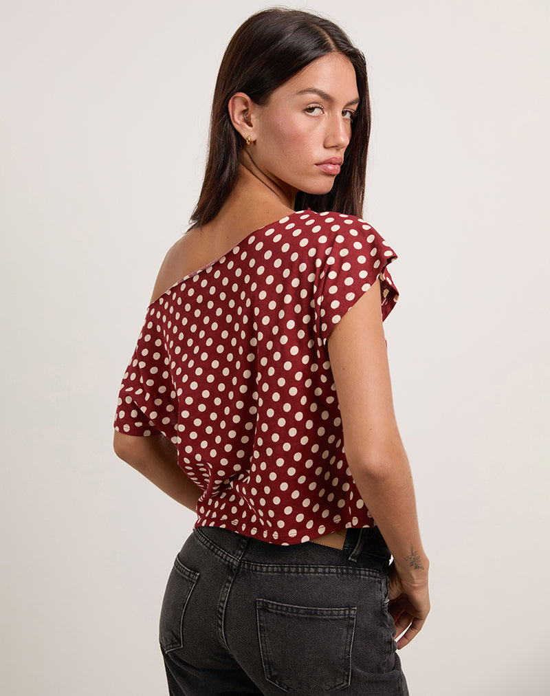 Top asimmetrico a maniche corte Balia in Polka Wine