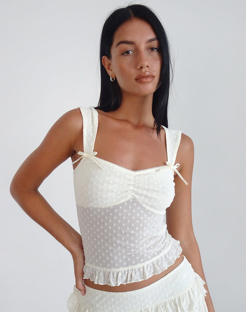 Top Bartila in polka flock avorio