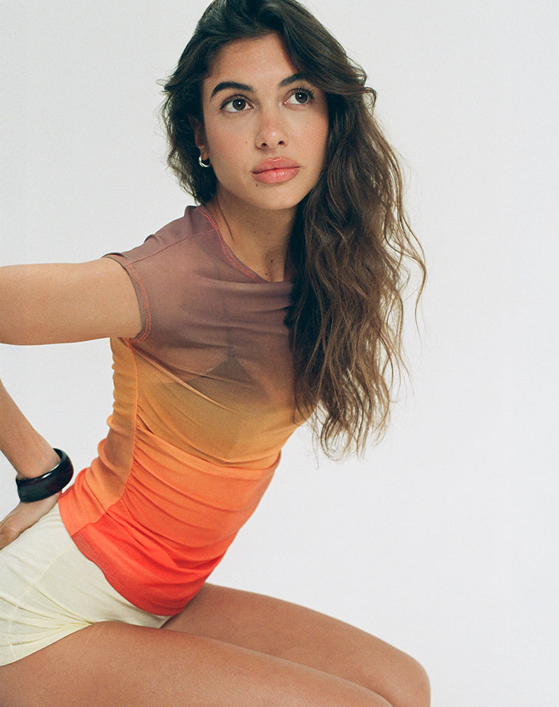 Top Bastille in maglia stampata arancione Sunset