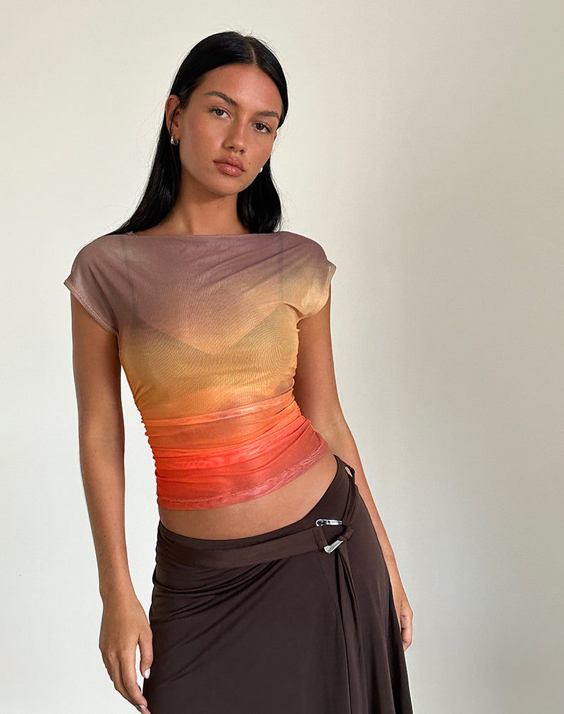 immagine di Top Bastille in maglia stampata arancione Sunset