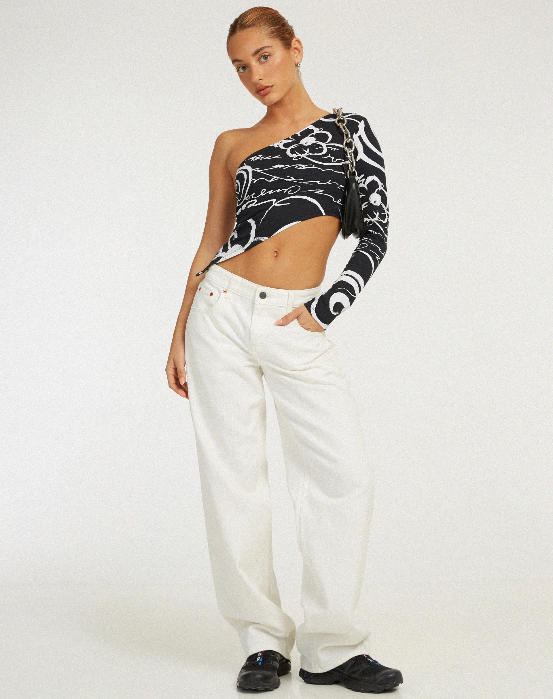 immagine di Baylee Crop Top in Mono Doodle Nero