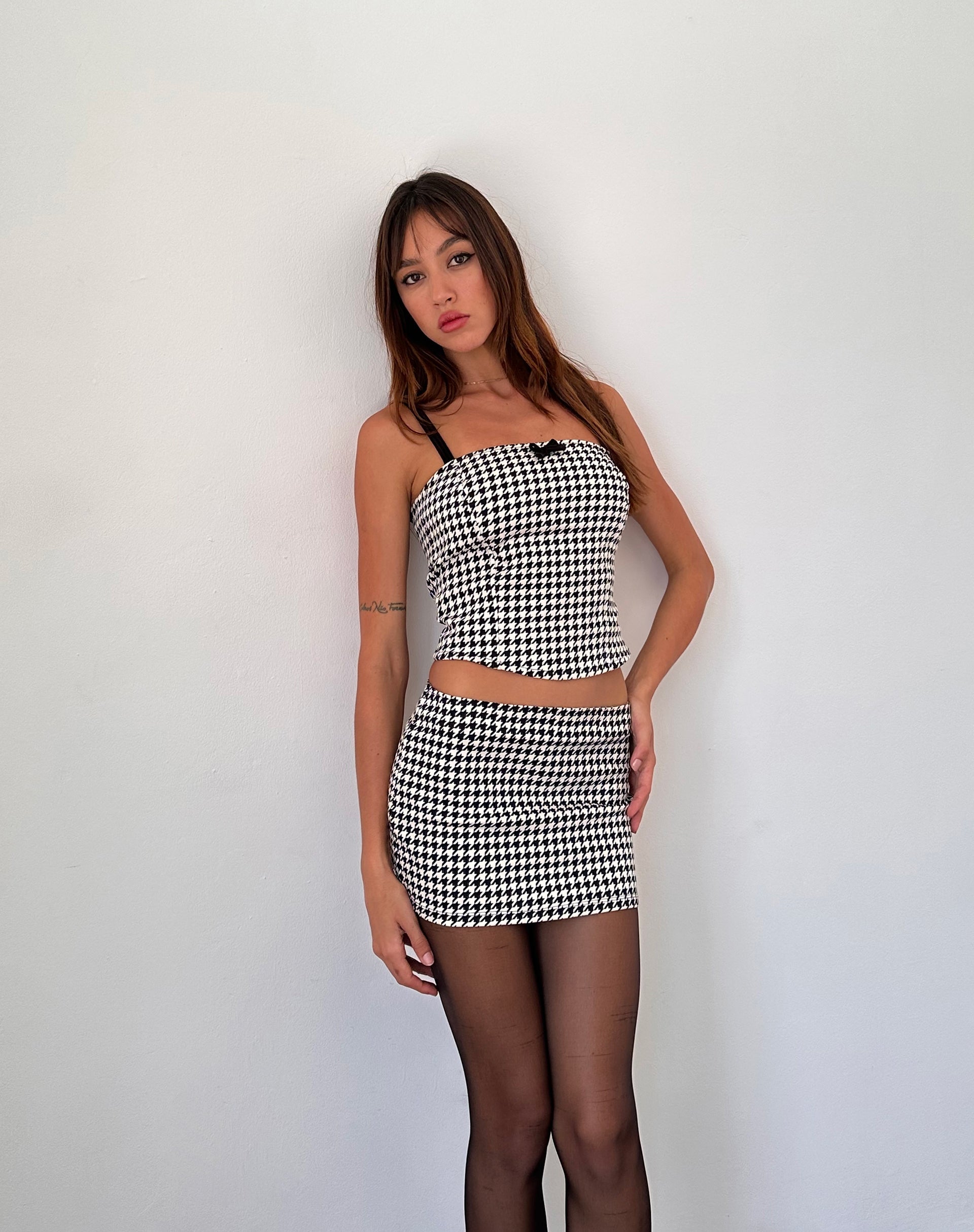 Immagine di Bebeka Micro Mini Gonna in Monocromo Dogtooth
