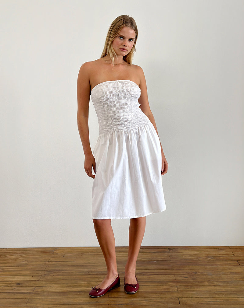image of Belesi Bandeau Midi Dress in Popeline White
