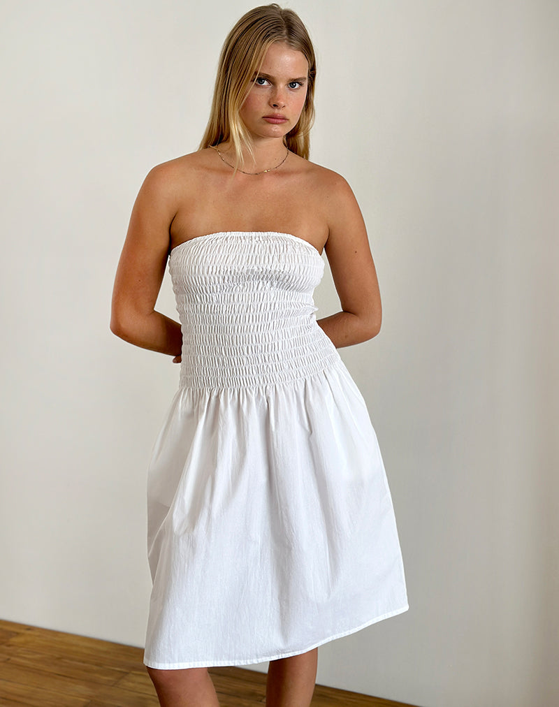 image of Belesi Bandeau Midi Dress in Popeline White