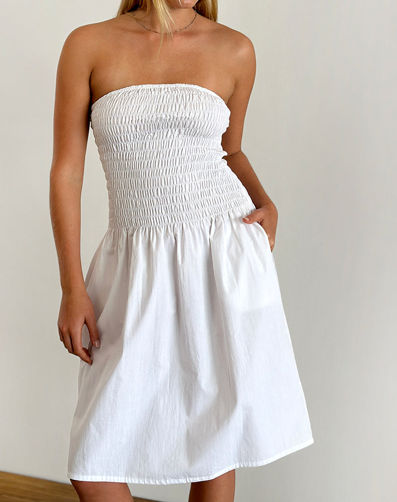 Belesi - Vestito midi a fascia in popeline bianco