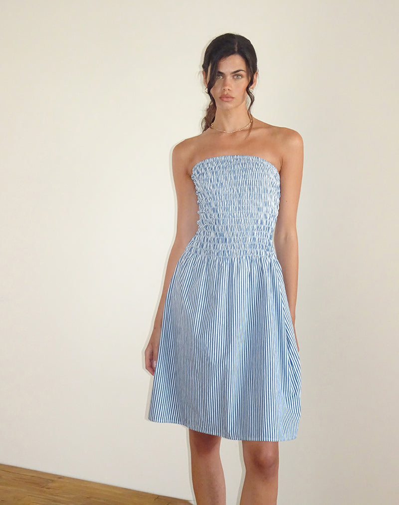 Immagine di Belesi - Vestito midi a righe verticali blu piccolo
