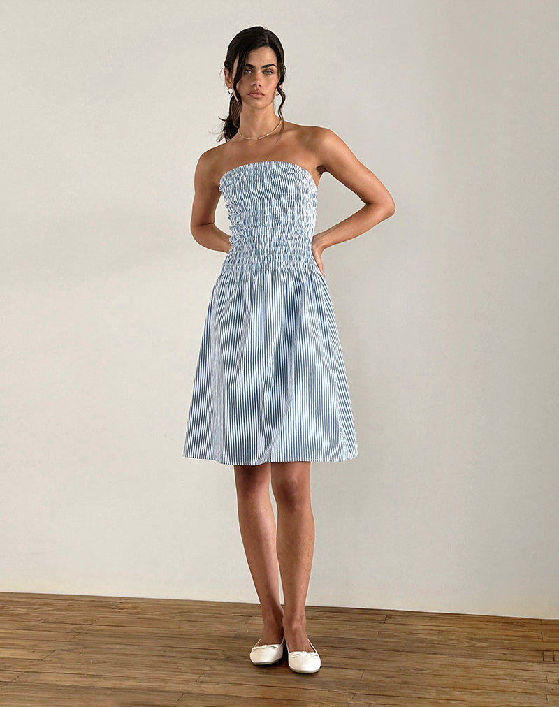 Belesi - Vestito midi a righe verticali blu piccole