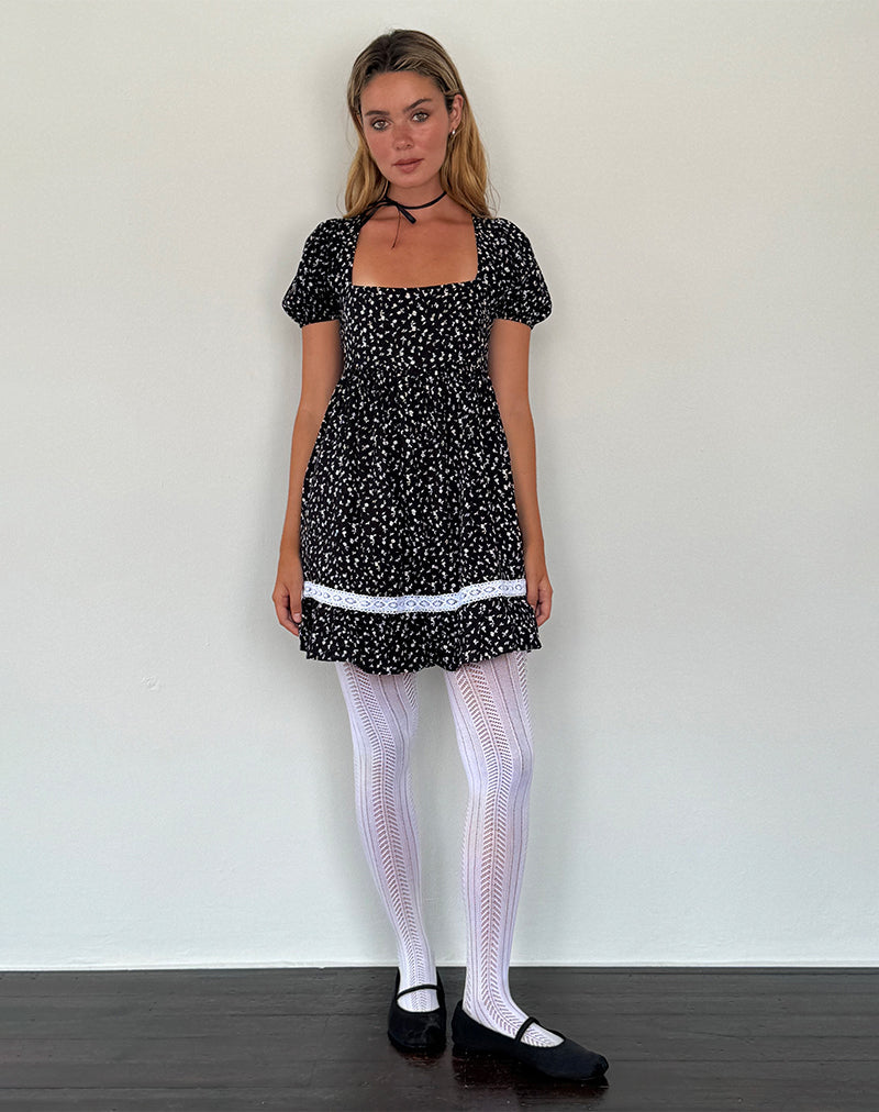 Immagine di Beling Mini Tea Dress in nero Ditsy Romance