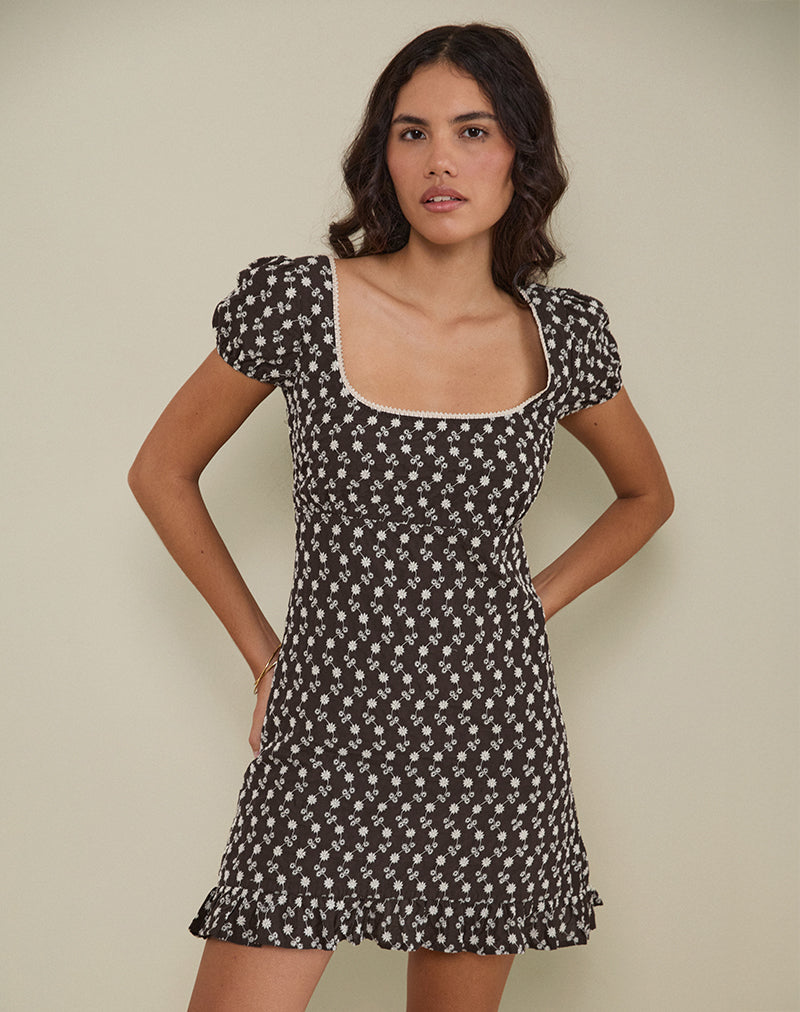 Immagine di Bella Mini Tea Dress in Broderie Floreale Marrone