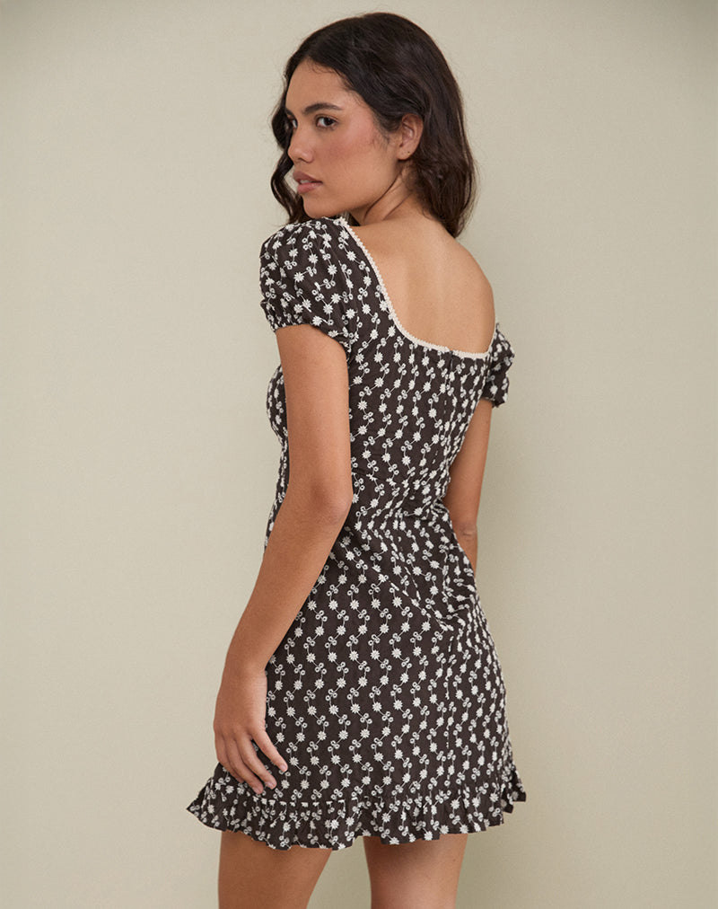 Immagine di Bella Mini Tea Dress in Broderie Floreale Marrone