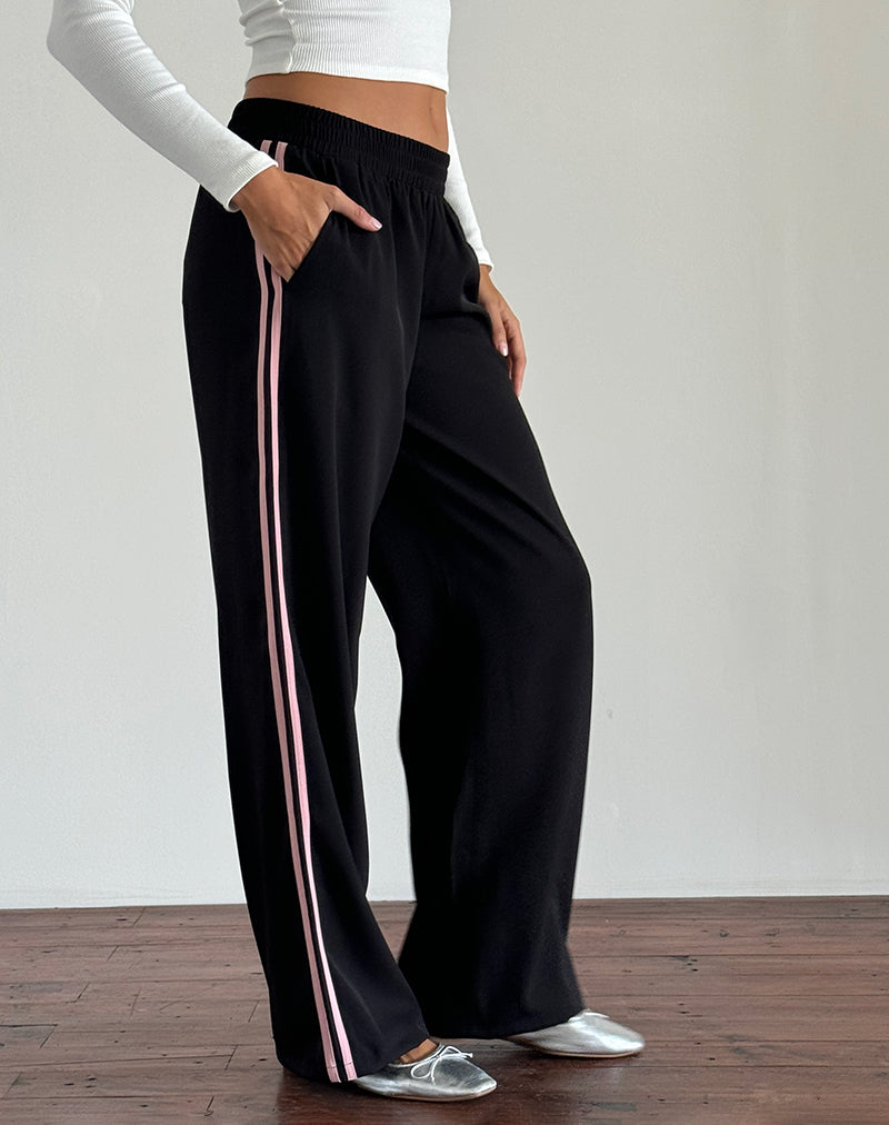 Pantaloni Bennett neri con riga laterale rosa