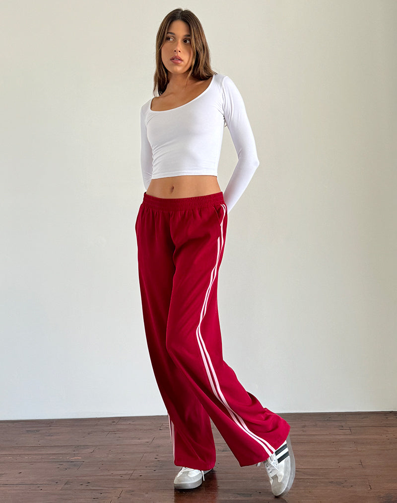 Immagine di Bennett Pantalone a gamba larga in rosso sartoriale con riga rosa