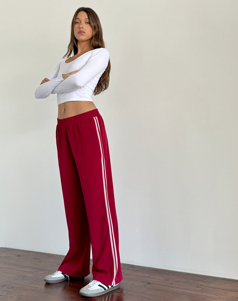 Immagine di Bennett Pantalone a gamba larga in rosso sartoriale con riga rosa