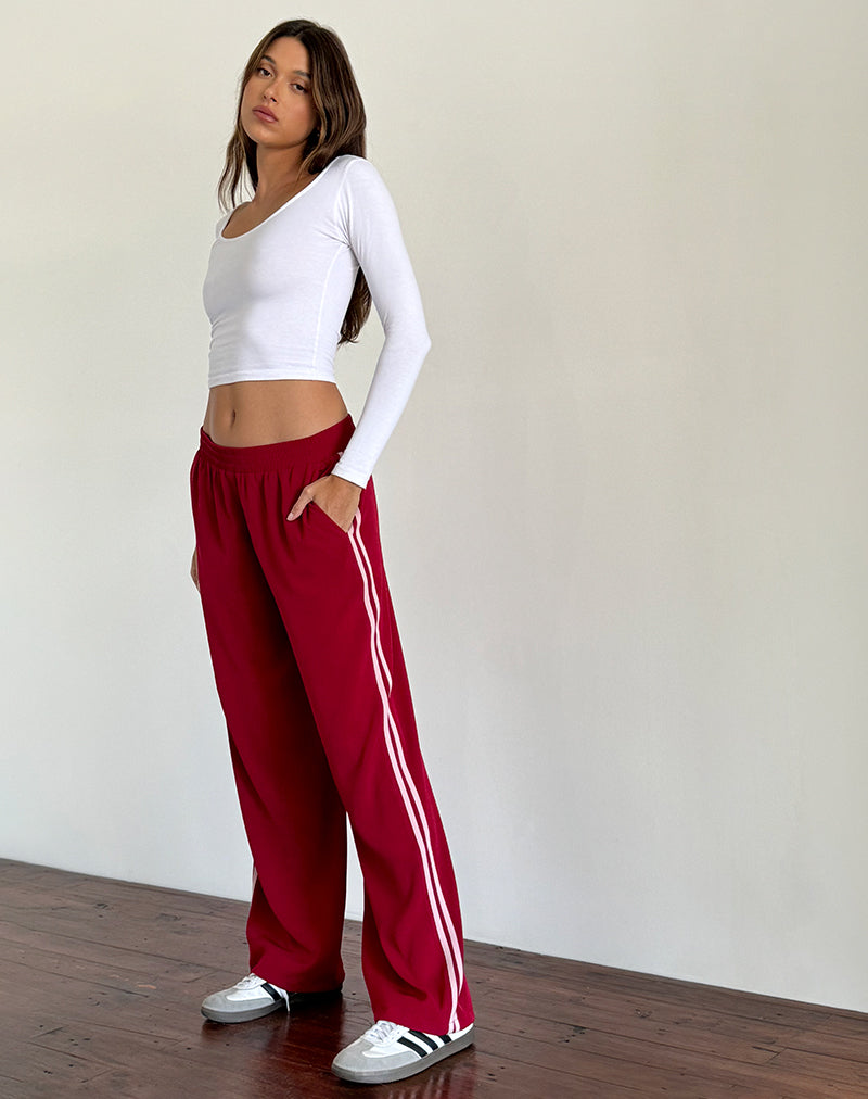 Immagine di Bennett Pantalone a gamba larga in rosso sartoriale con riga rosa