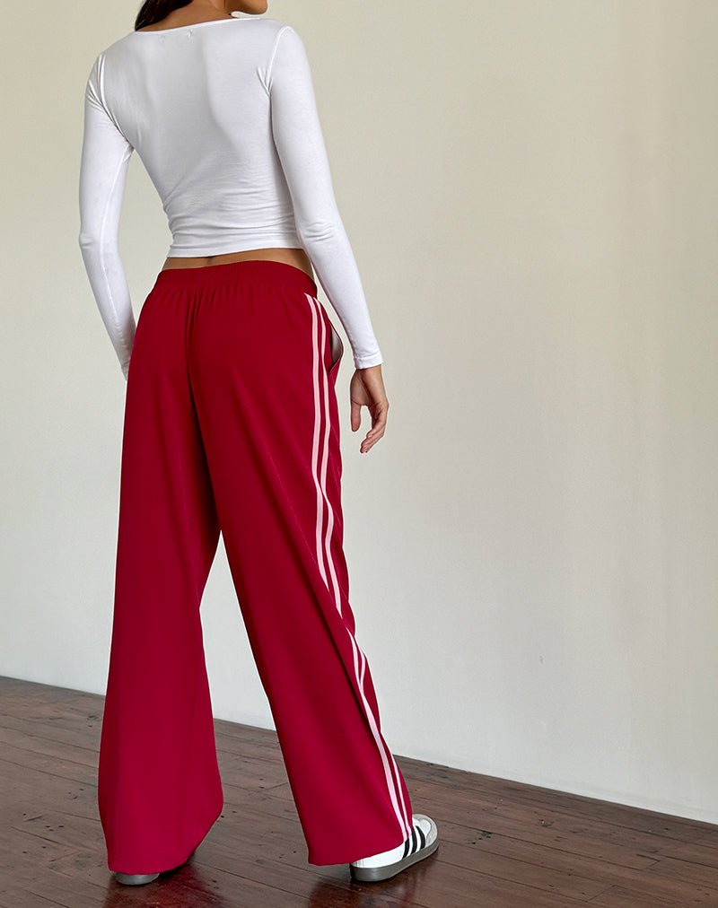 Immagine di Bennett Pantalone a gamba larga in rosso sartoriale con riga rosa
