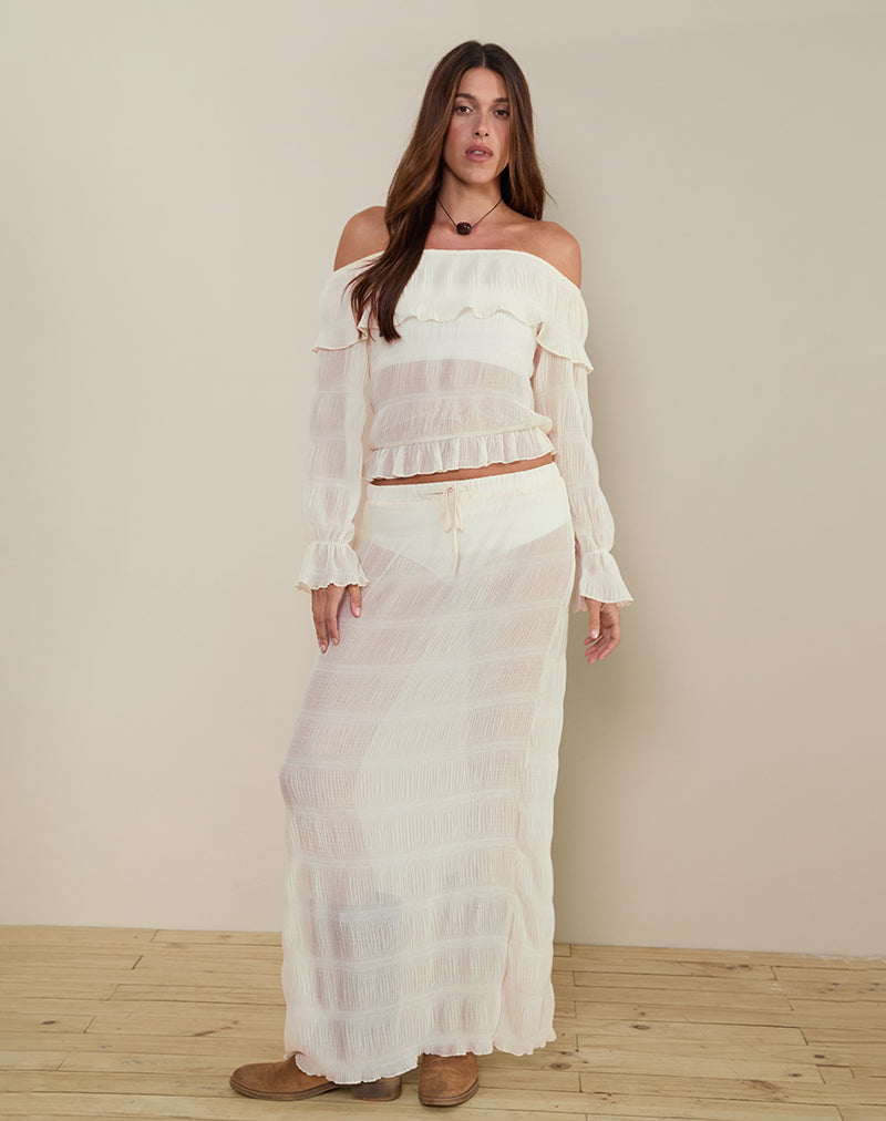 Maxi gonna sfoderata in chiffon plisse avorio di Bente
