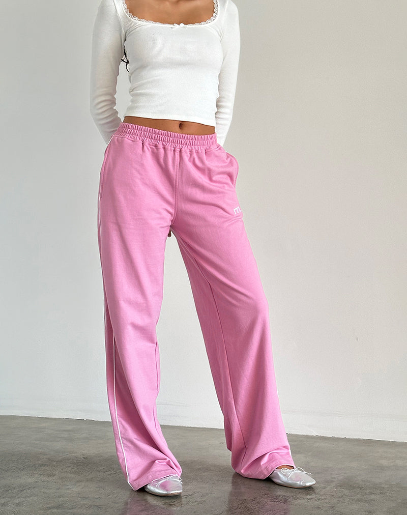 Immagine di Benton Jogger in rosa fenicottero con bordatura bianca e ricamo a M