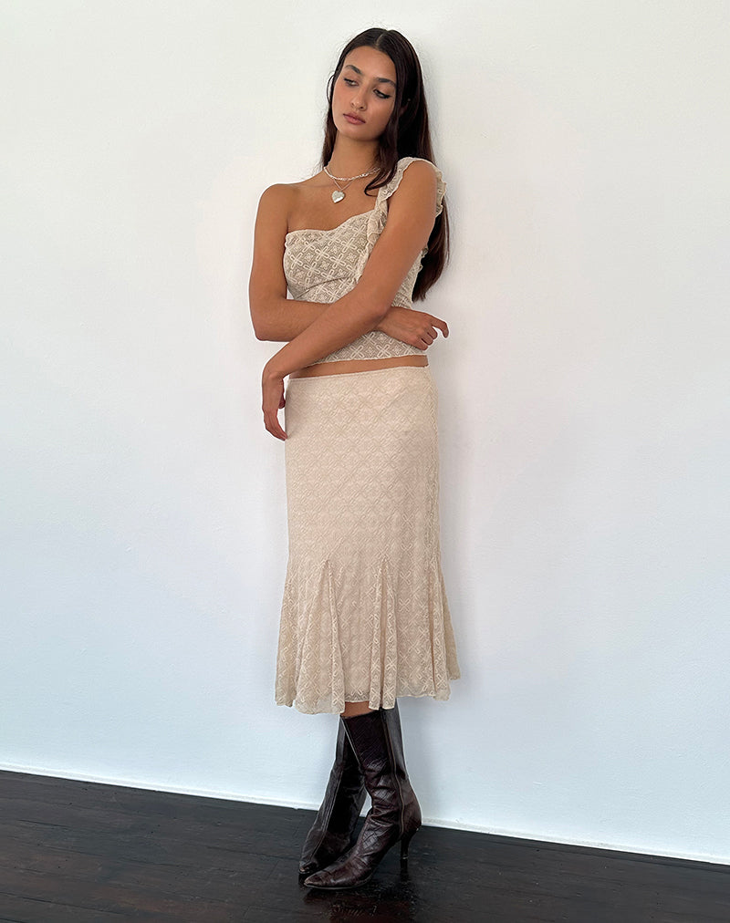 Immagine di Betharia Frill Detail Midi Skirt in pizzo nudo