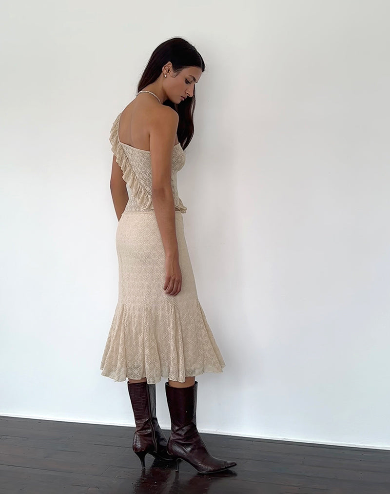 Immagine di Betharia Frill Detail Midi Skirt in pizzo nudo