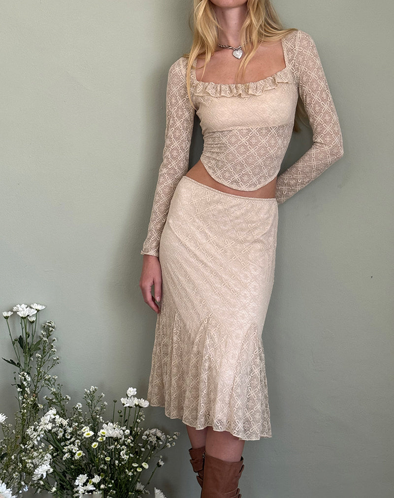 Betharia - Gonna midi con dettaglio a balze in pizzo nude