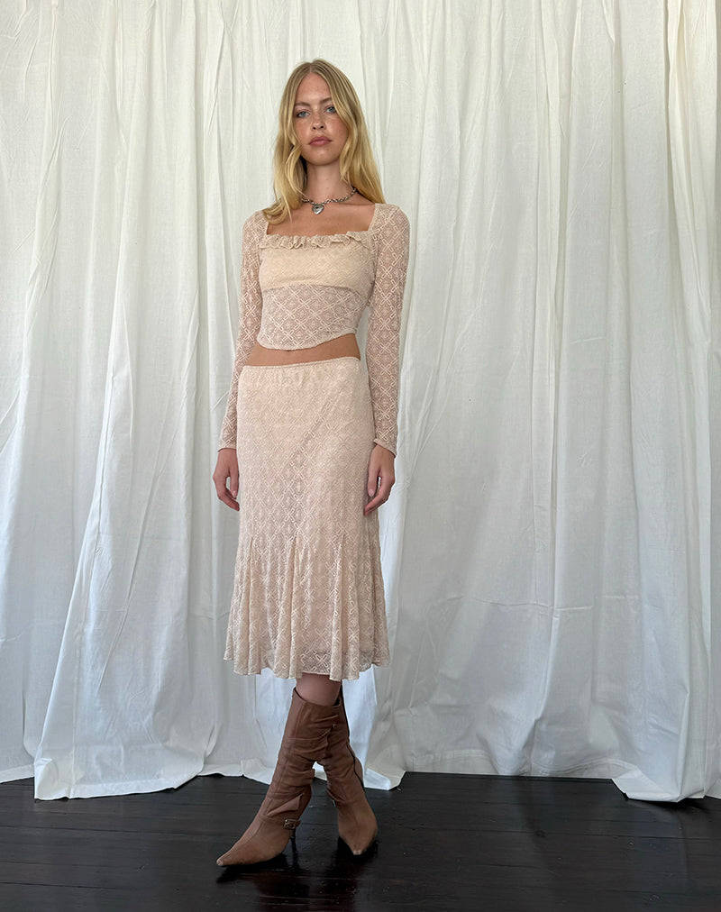Immagine di Betharia Frill Detail Midi Skirt in pizzo nudo