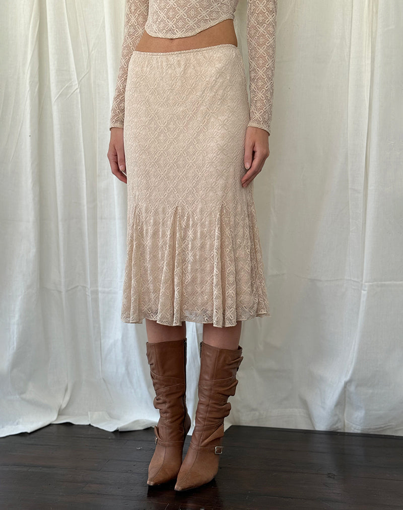 Betharia - Gonna midi con dettaglio a balze in pizzo nude