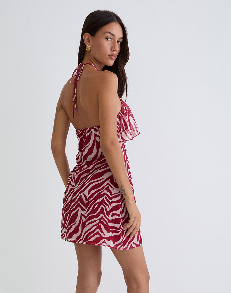 Immagine di Beyza Mini Dress Halter in Zebra Print Rosso