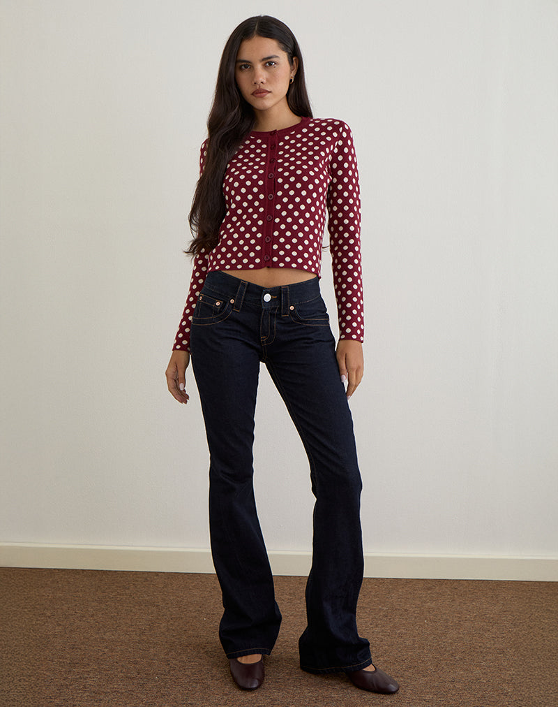 Cardigan Bhavina in borgogna con stampa a pois crema
